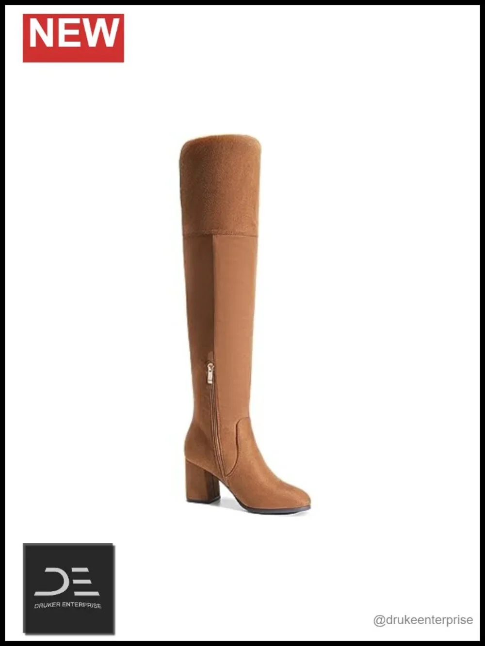 KPZ Women's Thigh High Stretch Suede Heeled Boots Round Toe